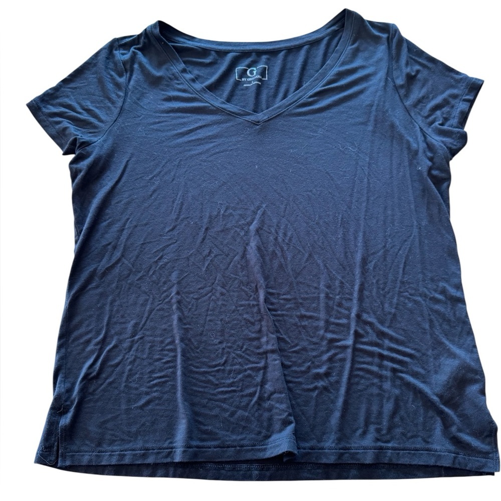 G by Giuliana Black V-Neck Short Sleeve Top L